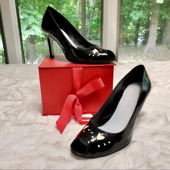 Cynthia Rowley Black Patent Peep Toe Pumps Size 7.5 - Picture 1 of 10